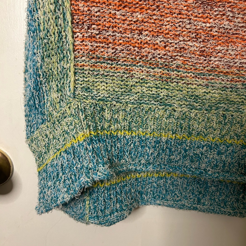 Pilcro Multicolor Striped Scoop Neck Sweater - Coral, Teal, Yellow, Cream - Picture 6 of 8